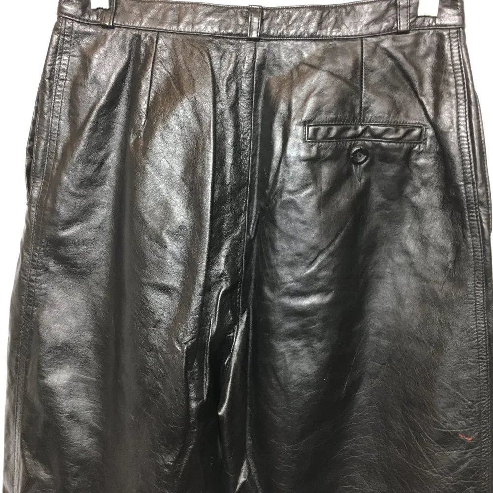 80s Vtg Black Leather High Waist Tapered Pants